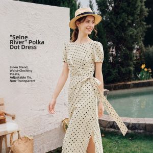 INMAN | Dots Self-Tie Waist Slimming French Vintage Off-Shoulder Dress