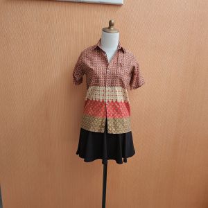 atasan kemeja pria orange motif batik cream DEO HADI cowok S M lengan pendek remaja 13 14 15 thn