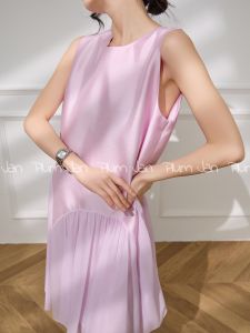 PlumJan | Đầm Không T Tay Lưới Màu Hồng