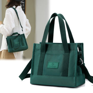 Ladies Canvas Handbag Casual Crossbody Bag for Shopping Large Capacity Nylon Fabric Zipper Closure Pure Color Korean Style