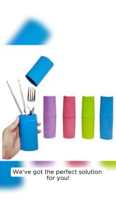 CH CYK605 Plastic Round Plastic Spoon and Fork Holder With Cover 1 Pc