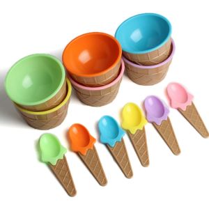Tempat Mangkok Eskrim Anak 1 Set Dengan Sendok / Wadah Es Krim Anak Varian Warna Lucu dan Unik