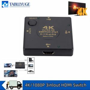 HDMI Compatible Switcher 3-Port HDMI Compatible Switcher Selector 3-In-1 Output High-Definition Switcher Supports 4K Player High