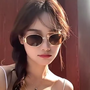 SG [In Stock]  European And American Fashion Sunglasses High-End Oval Sunglasses Retro Gold-Rimmed Sunglasses Spek Mata Hitam