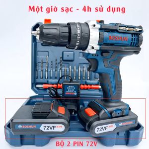 MÁY KHOAN PIN BẮT VÍT BOSHUN 72V LOẠI TỐT - 3 CHỨC NĂNG: KHOAN TƯỜNG KHOAN GỖ BẮT VÍT... MOTOR 100% DÂY ĐỒNG - BẢO HÀNH 12 THÁNG