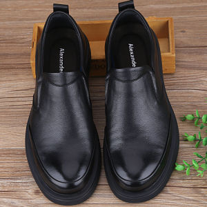 Mens Business Casual Leather Shoes Spring Autumn New Style Thick Bottom Genuine Top Layer Cowhide Big Size Shoes