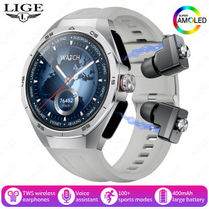 LIGE | TWS 2-in-1 Smart Watch with Headphones Sports Play Music Bluetooth Headset Call Men Health Monitor NFC Women Smartwatch Earbuds
