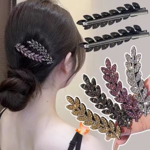 2pcs Shiny Crystal Hair Clips Fashion Wheat Feathery Rhinestone Hairclip Broken Hair Tools Hairpins Wedding Headwear Accessory