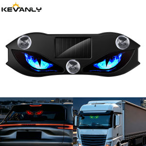 KEVANLY | 1PCS LED Solar Powered Warning Lamp Devil’s Eye Shaped Car Window Decorative Light With Suction Cup Red Flashing Signal Lamp