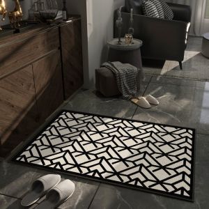 VIKAMA Modern Simple Black and White Striped Crystal Pile Carpet Non-slip Entryway Dirty Resistant Floor Mats Home Decoration