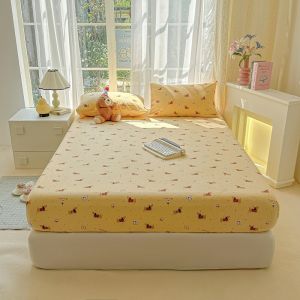Alls Wonderland Rabbit Bedsheet Washed Cotton Full Wrapped Bed Sheet Single/Queen/King Fitted Sheet