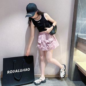 Casual Grey Workwear Mini Skirt for Girls Summer New Style Childrens Fashionable Trendy Half-length Skirts Age 6-14