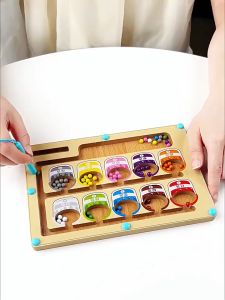 Magnetic Maze Toys for Kids Montessori Wooden Color Sorting Counting Board Sensory Educational Toys Pen Moving Ball Puzzles Game Educational Toys Magnetic Color Sorting Board Color and Number Maze Magnet Arithmetic Toy