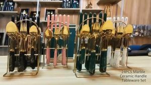 [1SET | 24PCS] Worthbuy Stainless Steel Cutlery Set Sudu Garfu Pisau 餐具套装 Kutleri Meja Tableware Spoon Fork Knife Set