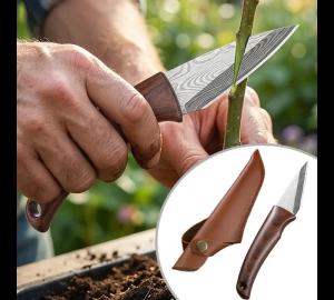Sharp Grafting Knife with Wooden Handle & Leather Sheath Durable Garden Tool for Budding & Grafting