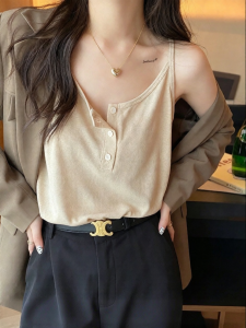 SHUOMENG | Cotton Linen Padded Loose Camisole