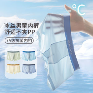 Summer Ice Silk Seamless Boys Underwear Middle High School Elementary School Four-Point Pants Mulberry Silk Childrens Boxer Shorts 夏季冰丝无痕男童内裤 初中 高中 小学生四角裤 桑蚕丝儿童平角裤 FUNIANQI