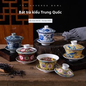 Tách Trà Sứ Vẽ Rồng Đôi Màu Vàng Xanh Trắng