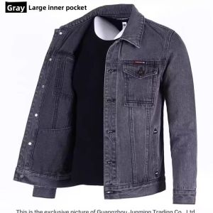Retro American Worn-look Denim Jacket Mens Spring Autumn Loose Casual Long Sleeve Jacket Youth Fashion Windproof Regular Fit