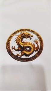 khaki couple T-Shirt Vintage Golden Dragon Badge Chest Print 100% Cotton Casual Tee PBD26008