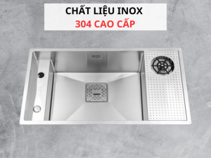 Chậu rửa bát Malloca MS6303WST inox cao cấp chế tạo bán thủ công thiết kế 1 hố rộng kèm bàn chờ