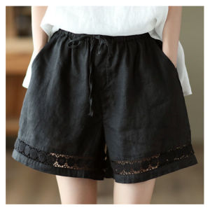 HUAXUNRAN | High Waist Cotton Linen Wide Leg Shorts Summer Thin Lightweight Loose Maxi Slimming Casual Shorts