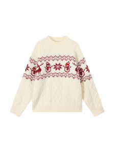 THROUS | Áo Sweater Len Thô Rộng Rãi với Mẫu Hình Giáng Sinh Fair Isle