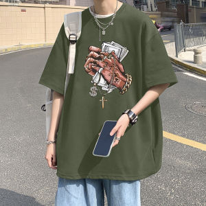 เสื้อยืดแขนสั้นทรงหลวมสไตล์อเมริกันสำหรับผู้ชาย ฤดูร้อน 2025 แบรนด์ใหม่ ลำลอง ขนาดใหญ่ ครึ่งแขน แฟชั่น