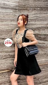 🌸 MyDu Shop | Váy đầm tay phồng phối lưới nhẹ đính ngọc trai sang nhẹ – MS 2516