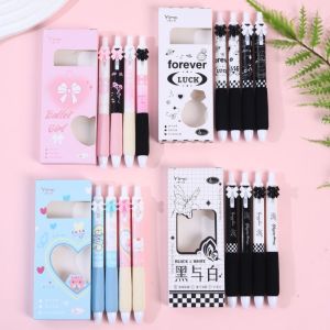 4pcs/box Sweet Chic Gel Pen for Girls Black Pink White Bow Stationery Gel Pen 0.5mm Black Ink Pen for Student Stationery Supplies
