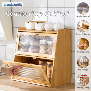 Justliving 1 cái tủ đựng đồ bằng tre đa chức năng giá lưu trữ Nhà Bếp Có Kệ cửa tủ đựng đồ nhỏ Chống bụi chống bụi giá gia vị sắp xếp gia vị đa chức năng gia dụng