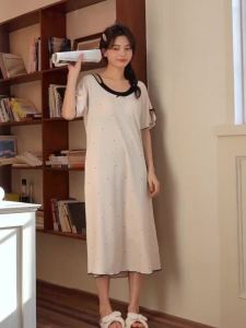 ins hot Sweet Thin pajamas with Chest pad Fake Two Ice Silk Sleeping Skirts for Women girls Summer High Grade Loose nightdress Can be Wearing Outerwear Dress
