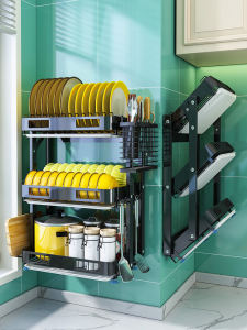 Foldable Wall Mounted Kitchen Storage Rack Dish Draining Shelf Utensil Holder Stainless Steel No Drilling Required