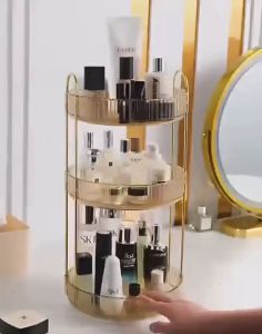 Rak Kosmetik Putar 360 Derajat 3 Tingkat / Rak Make Up Organizer / Rak Susun Kotak Penyimpanan Serbaguna Rak Skincare Rak Putar Tingkat