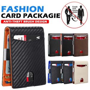 ROLL Minimalist Thin Small Wallet ID Credit Card Holder Front Pocket Anti-scan with Money Clip Mens Wallet Leather Wallet