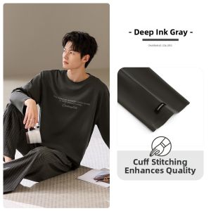 JIALEFEN | Men Cotton Long Sleeve Sleepwear All Seasons