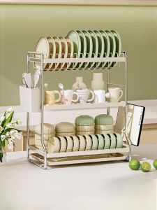 เก้าอี้จัดระเบียบจานและชามในครัวแบบอเนกประสงค์ 2025 รุ่นใหม่ ชั้นวางของในชานชาลา ชั้นวางของ ชั้นวางของแบบระบายอากาศ ชั้นวางของแบบมีชั้น 3 ชั้น