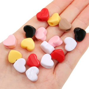 30pcs 14x12mm Acrylic Heart Beads Solid Color Big Hole Loose Spacer Bead  For DIY Handmade Bracelet Necklace Keychain Jewelry Making Accessories
