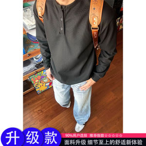 เสื้อยืดคอกลมแขนยาวสีดำสไตล์อเมริกันสำหรับผู้ชาย Cleanfit ทรงหลวม ทรงหลวม ผ้ากำมะหยี่ ฤดูใบไม้ร่วง แฟชั่นลำลอง เสื้อชั้นใน