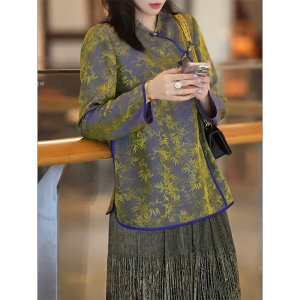 QINGNAER | Autumn New Chinese Style Concealing Large Size Womens Shirt
