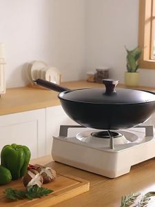 【Diameter 32cm】Cast Iron Pot Japanese-Style Cast Iron Pan Pure Iron Pot Fine Iron Wok Non-Stick Cookware Non-Stick Pan Uncoated Stir-Fry Pan Cooking Pot