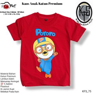 Baju Kaos Anak Pororo Pinguin Katun Premium 30s Laki Laki Perempuan 1-10 Tahun