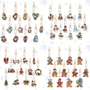 12 pieces of Christmas style diamond painting DIY acrylic dot diamond crystal keychain kit not easy to age very durable