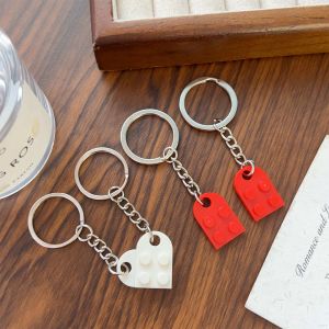 【♡Lovely girls house♡】4Pcs Matching Paired Brick Block Love Heart Keychain for Couple Lovers Best Friends Friendship Trinket Gifts Jewelry