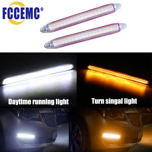 2pcs Car Led DRL Daytime Running Light Strips Flexible Waterproof Auto Headlight Turn Signal Yellow Flow Day Light 12V Universal
