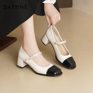 Daphne | Thick Heel Vintage Two-tone Womens Single Shoes