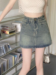 Váy Ngắn Denim Chữ a Cạp Cao Cho Nữ Mùa Hè Thiết Kế Gợi Cảm Váy Ngắn Chống Hở Hang Bằng Vải Cotton Polyester