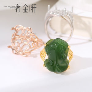 Nhẫn Bạc S925 Nguyên Chất Nhẫn Rỗng Nhẫn Rỗng Nữ 7*11*15 Sáp Ong Đá Ngọc Lam Hình Tùy Ý Tỳ Hưu Nhẫn Rỗng 9*13*18