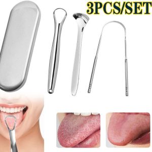 FOCANO 3PCS Stainless Steel Tongue Scraper Reusable Tongue Brush Cleaning Scraper Oral Care Keep Fresh Breath Improve Oral Hygiene Tongue Cleaner Tools