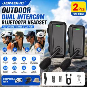 JBMBHC 2PCS Bluetooth 6.0 Helmet Intercom 520M Two Rider Music Sharing IPX5 Waterproof Noise Reduction Mic Type-C Charging For Bicycle Motorcycle Riding